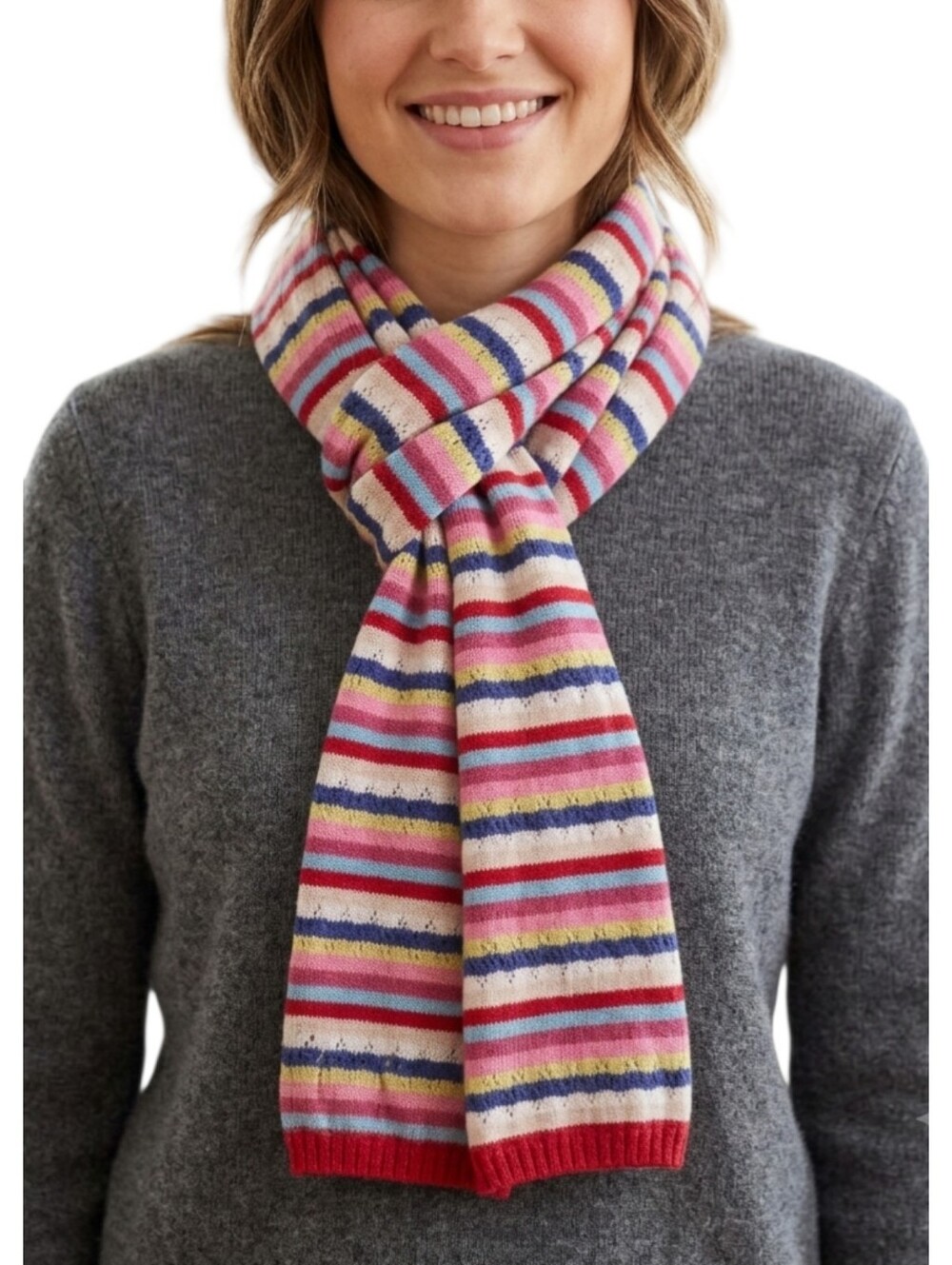 Avoca Cashmere Wool Striped Colorful Scarf Irish Heritage 68x7 Made in Ireland
